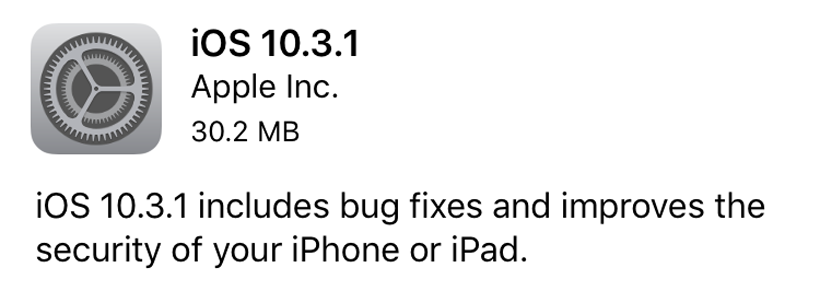 OTA update iOS 10.3.1 iPhone