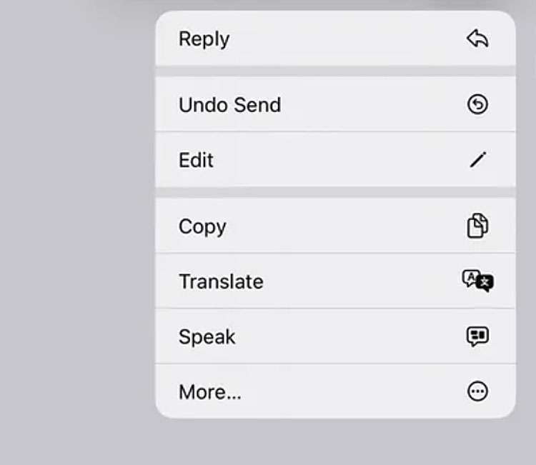 Messages long press drop down menu Messages long press drop down menu