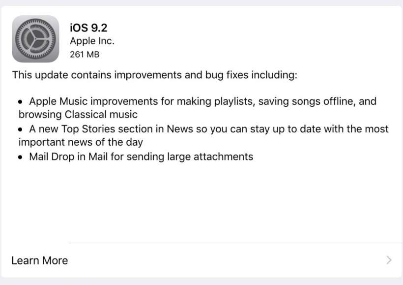 iOS 9.2 Changelog