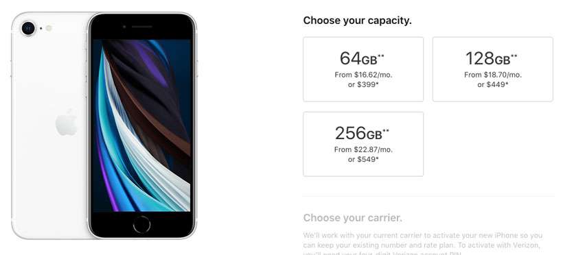 iPhone SE 2nd gen storage tiers iPhone SE 2nd gen storage tiers