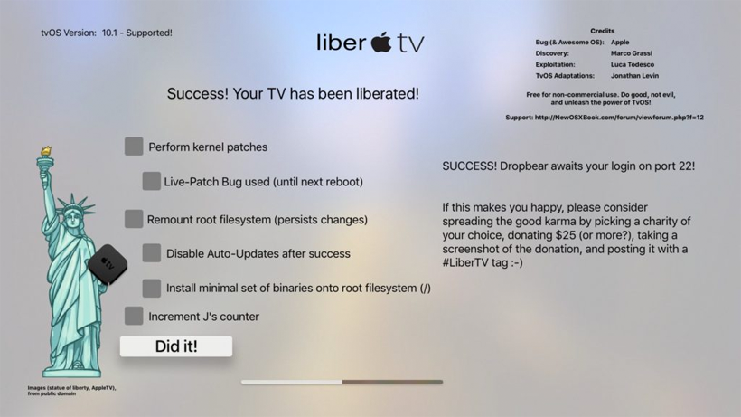 liberTV Apple TV jailbreak tvOS 9.1-10.1