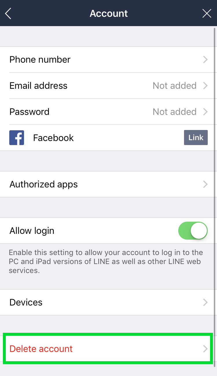 Delete LINE account 4