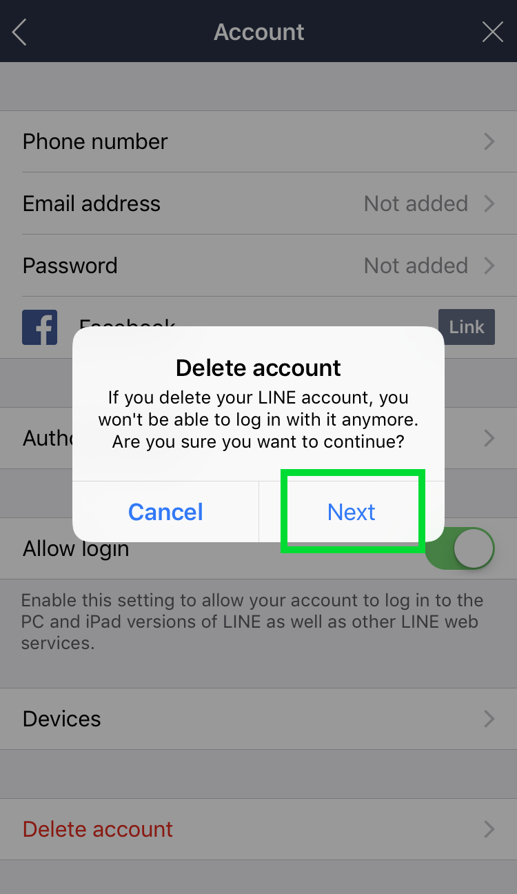 Delete LINE account 5 Delete LINE account 5