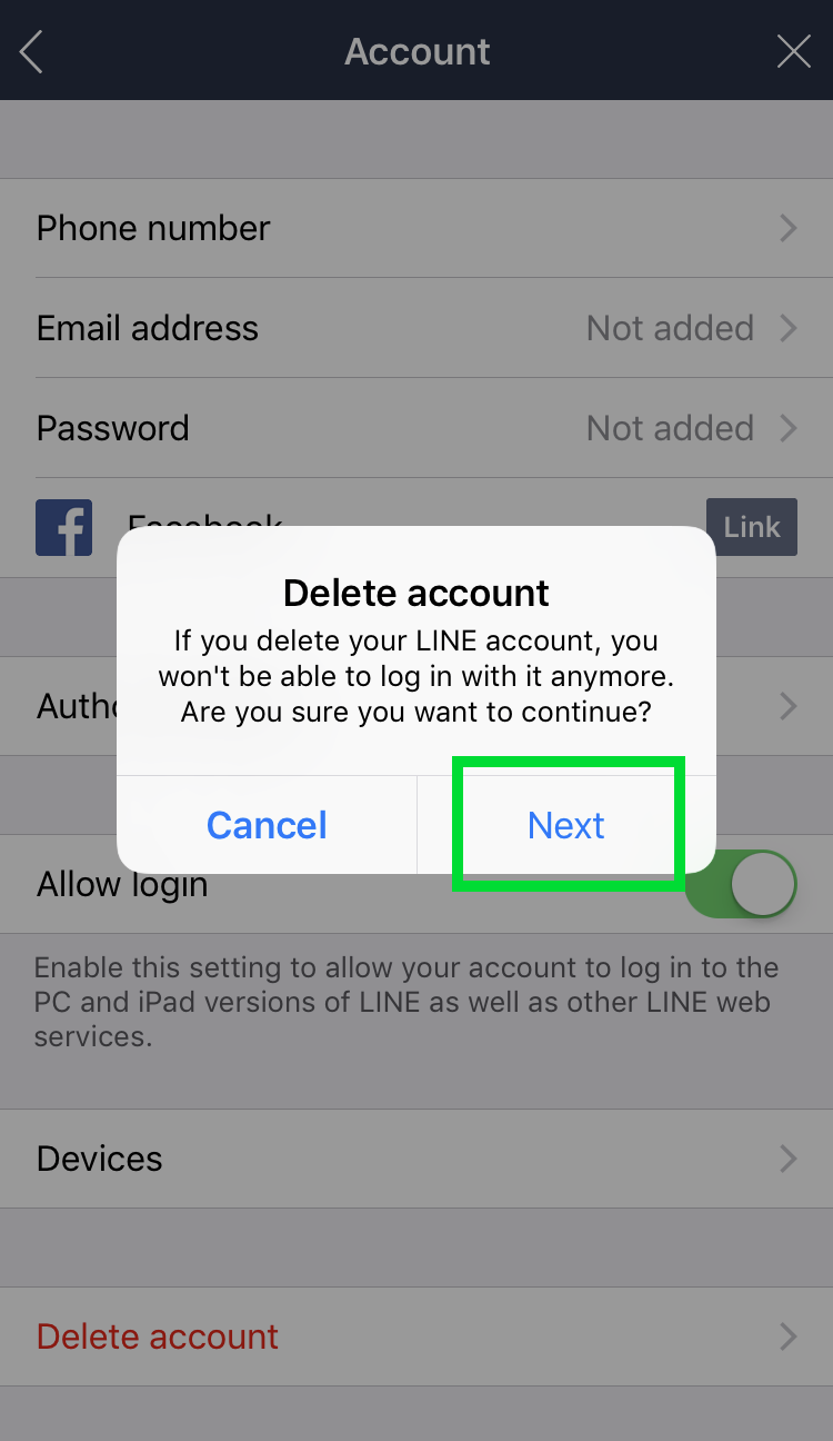 Delete LINE account 5
