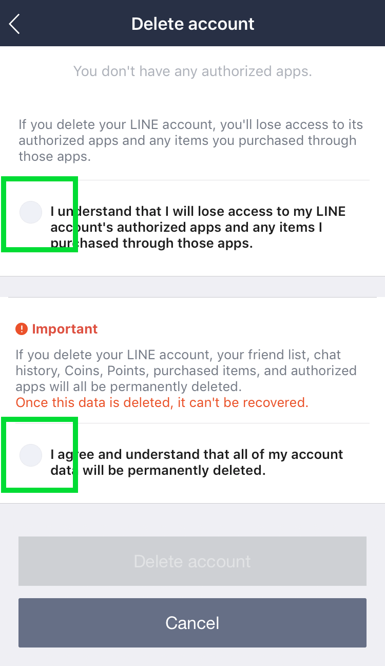 Delete LINE account 7