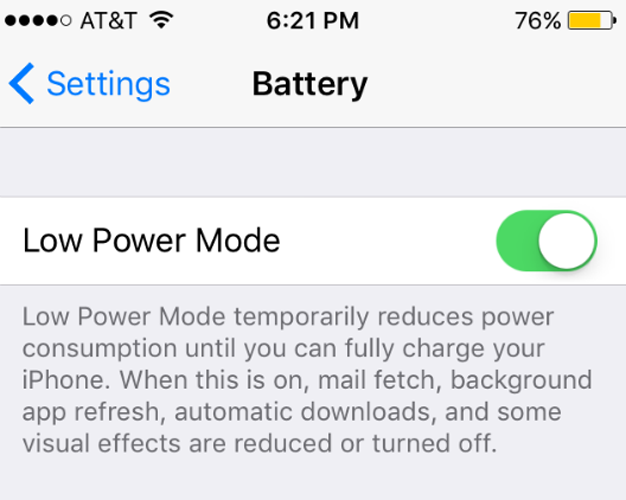 Low Power Mode iOS 9