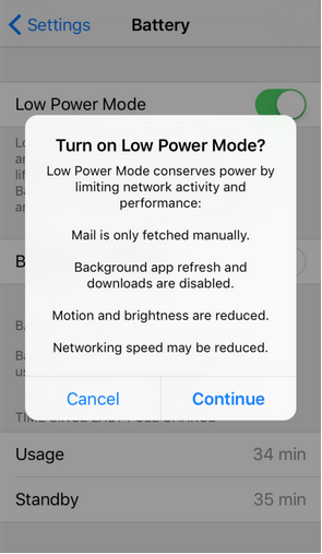 iOS 9's Low Power Mode will extend battery life.