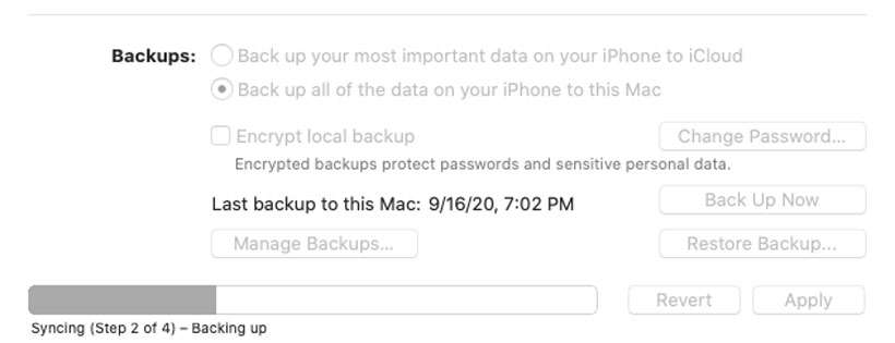 iPhone backup macOS syncing