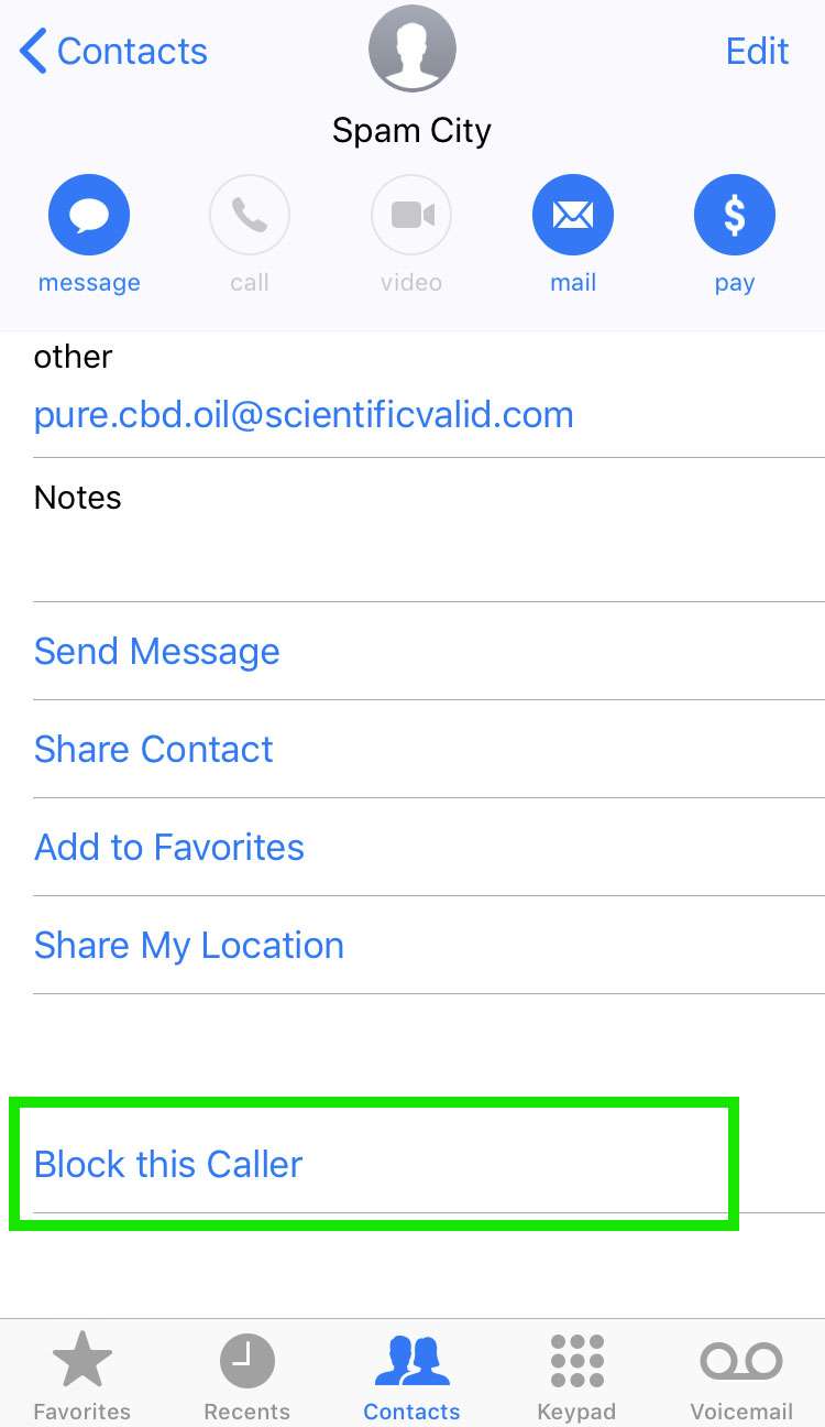 Block email iOS contact 2