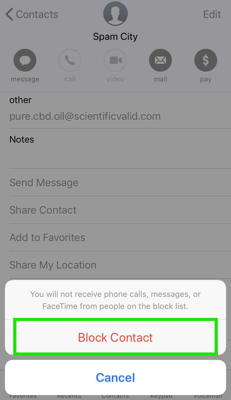 Block email iOS contact 3