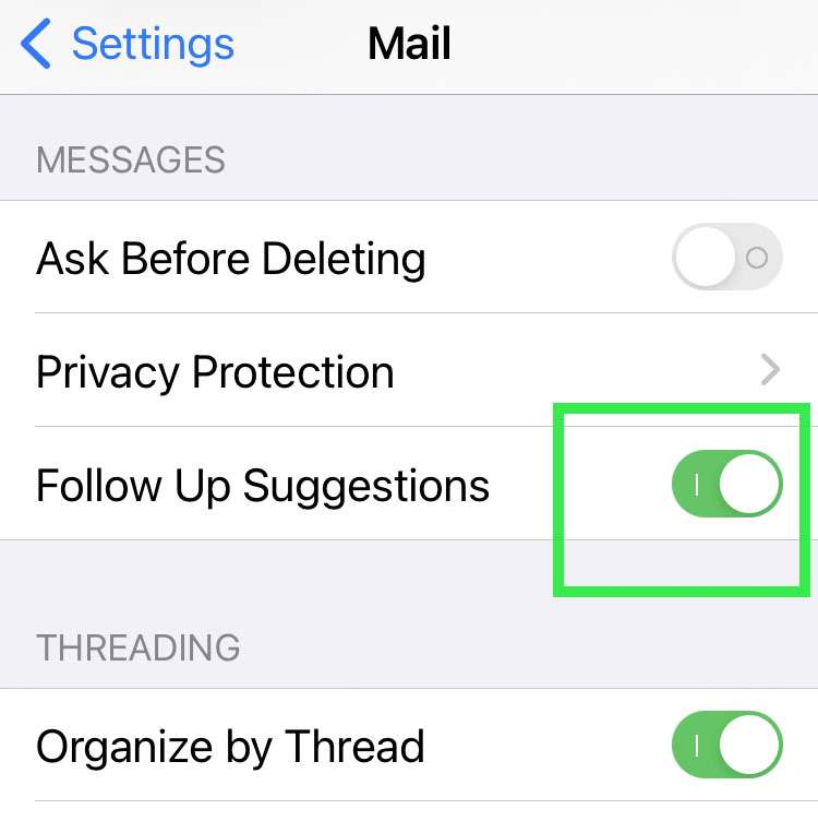 Disable Mail Follow Up iPhone