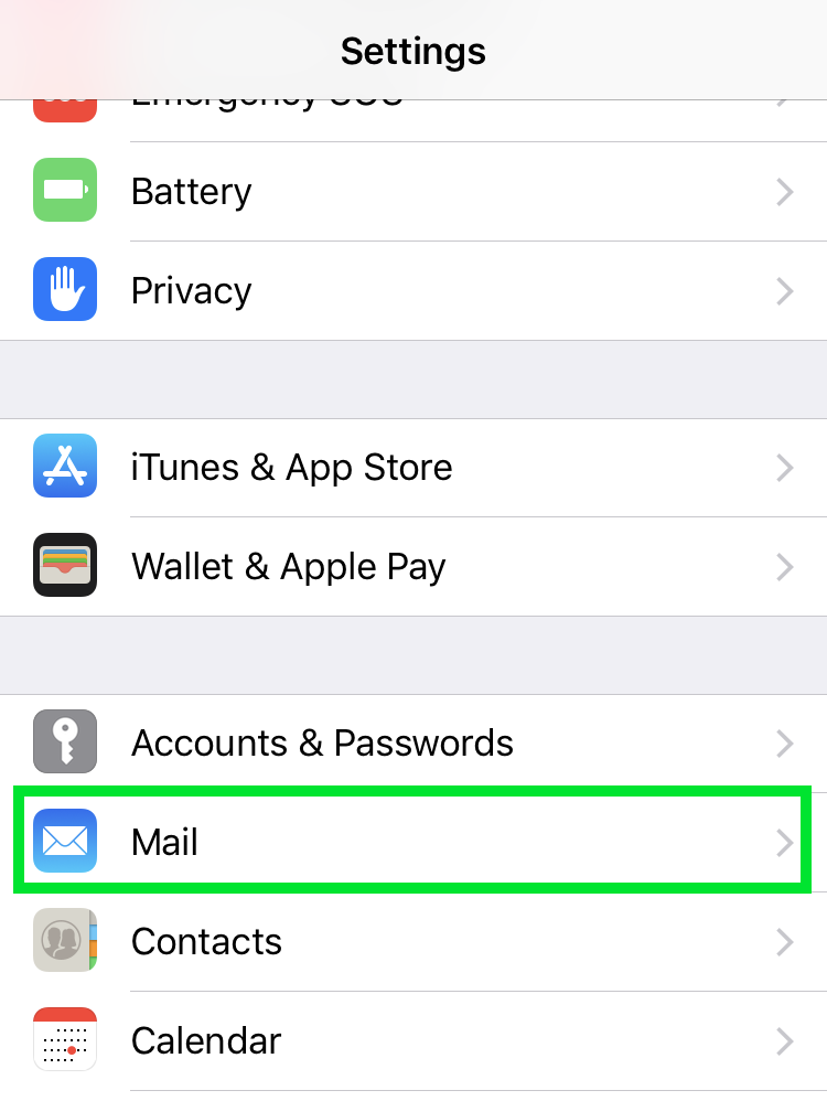 iOS Mail settings 
