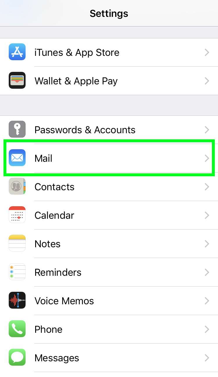 Mail settings iOS