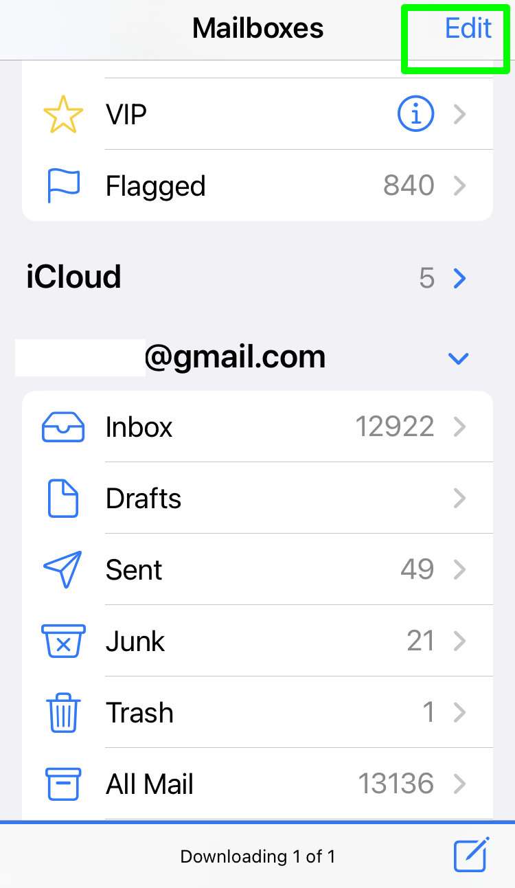 Mail folders iPhone