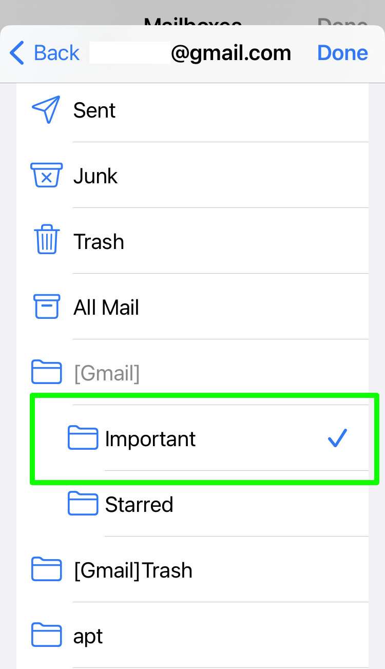 Select Mail folder iPhone