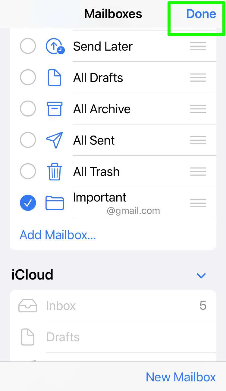 Save settings Mail iOS
