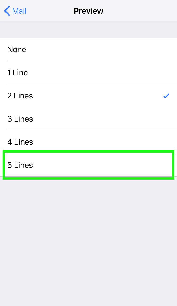 iOS Mail preview settings 4