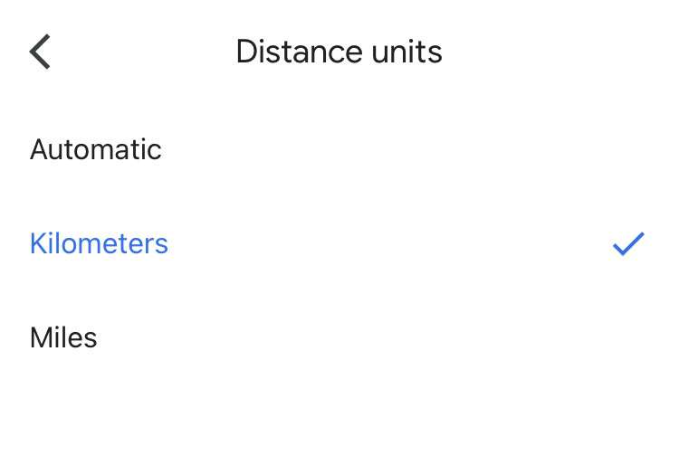 Google Maps distance units selection