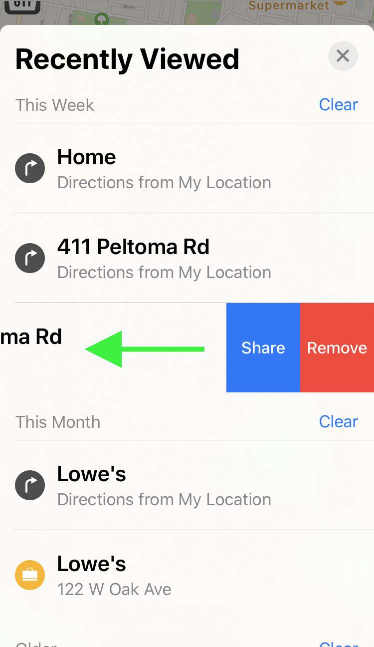 Apple Maps remove location history