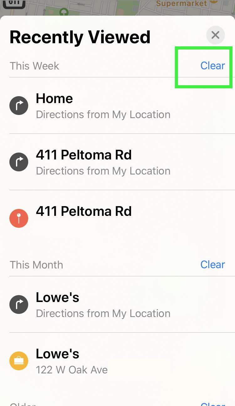 Apple Maps delete location history