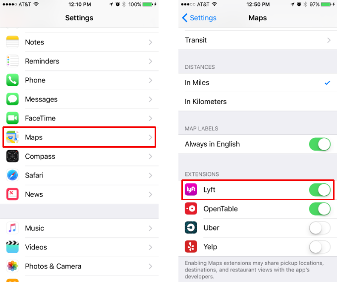 How to use Lyft with iOS Maps extensions.