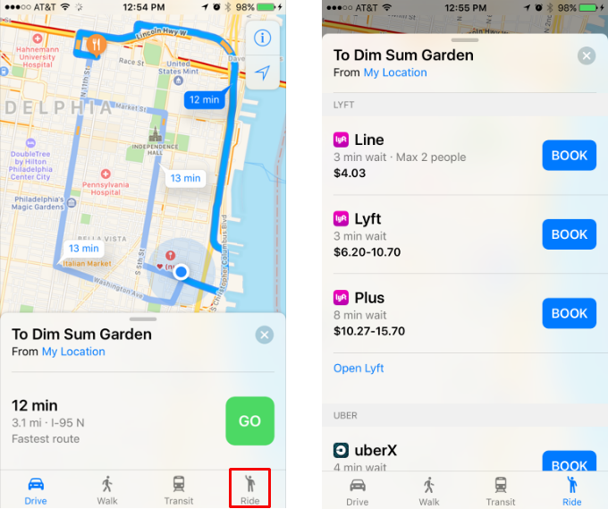 How to order a Lyft through iOS Maps.
