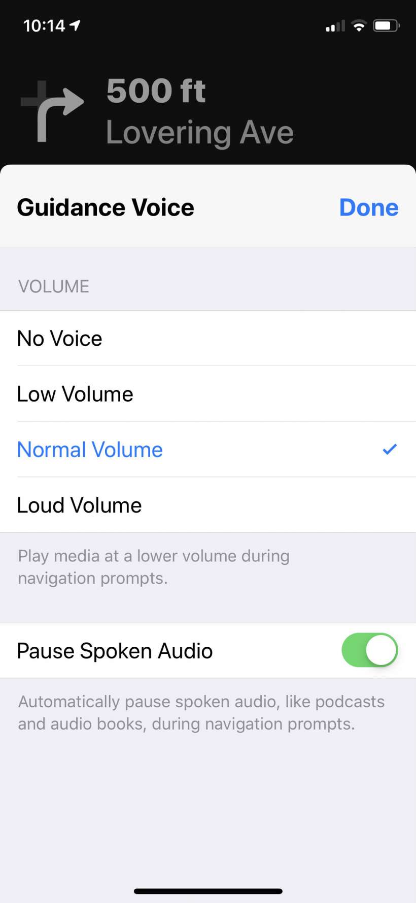 How to turn off turn-by-turn voice directions in Apple Maps on iPhone.