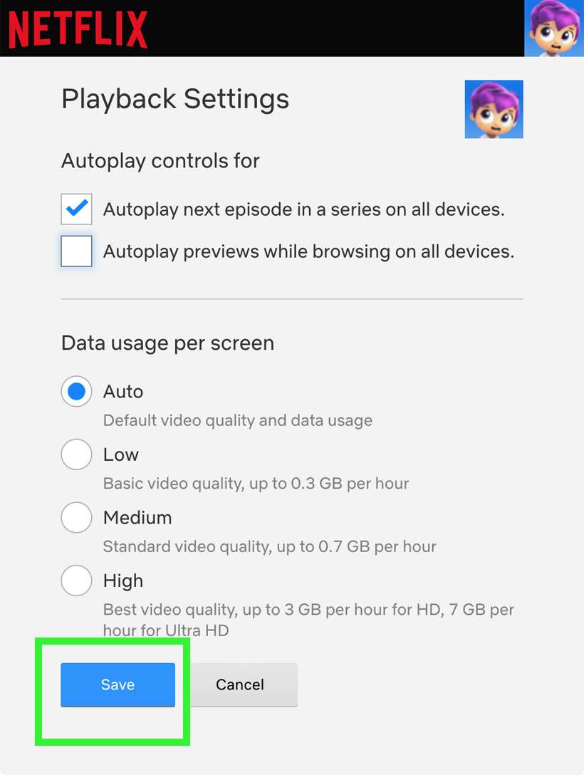 Netflix playback preferences 7