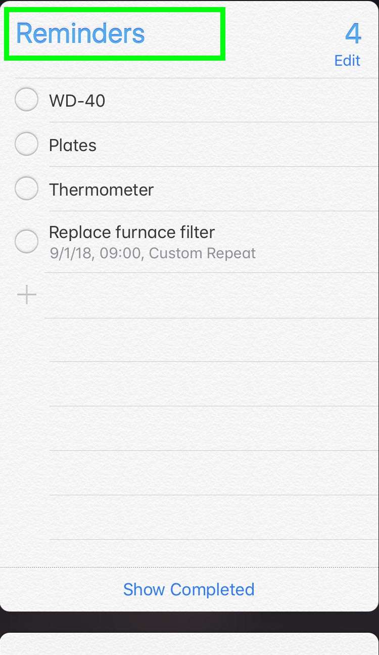 New list Reminders