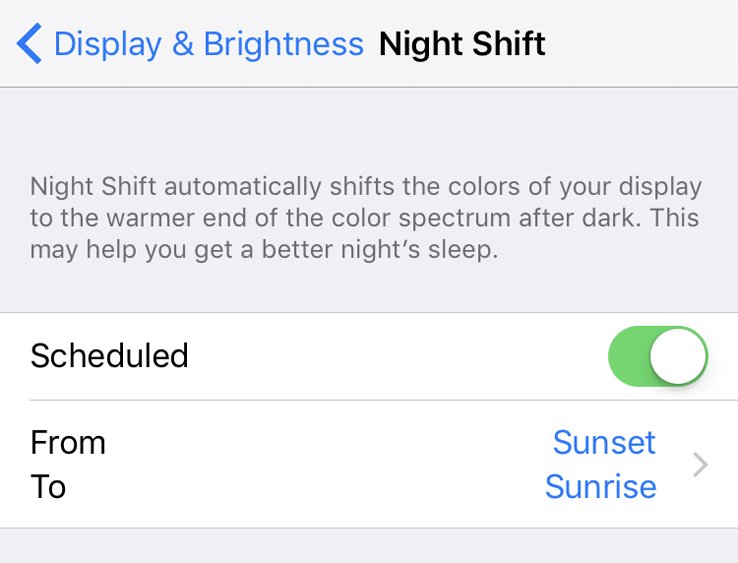 Night Shift automatic schedule