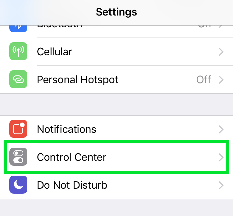 Settings control center Settings control center