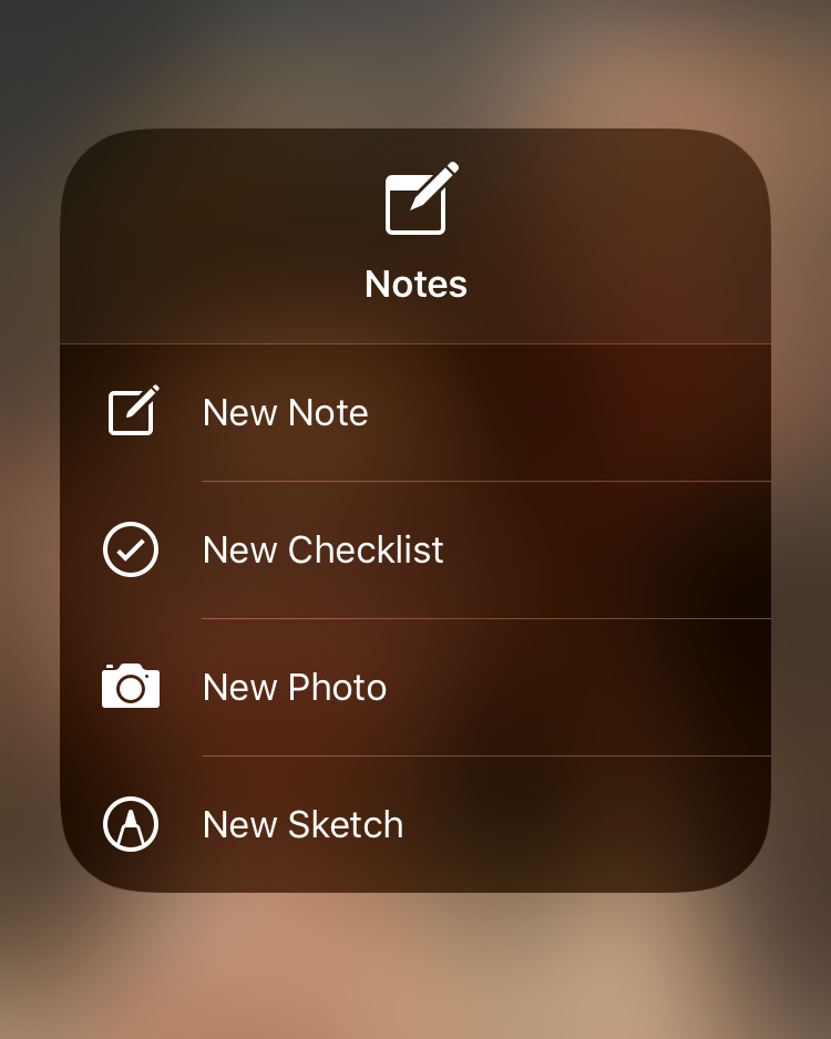 Notes 3D Touch control center