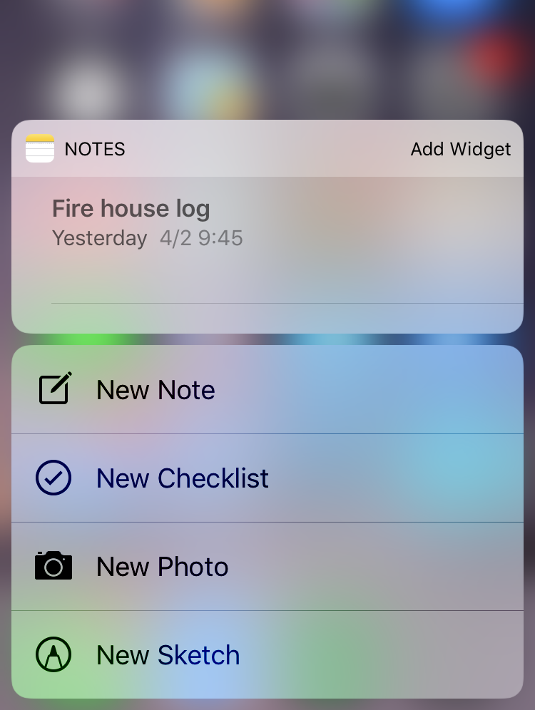 Notes 3D Touch icon