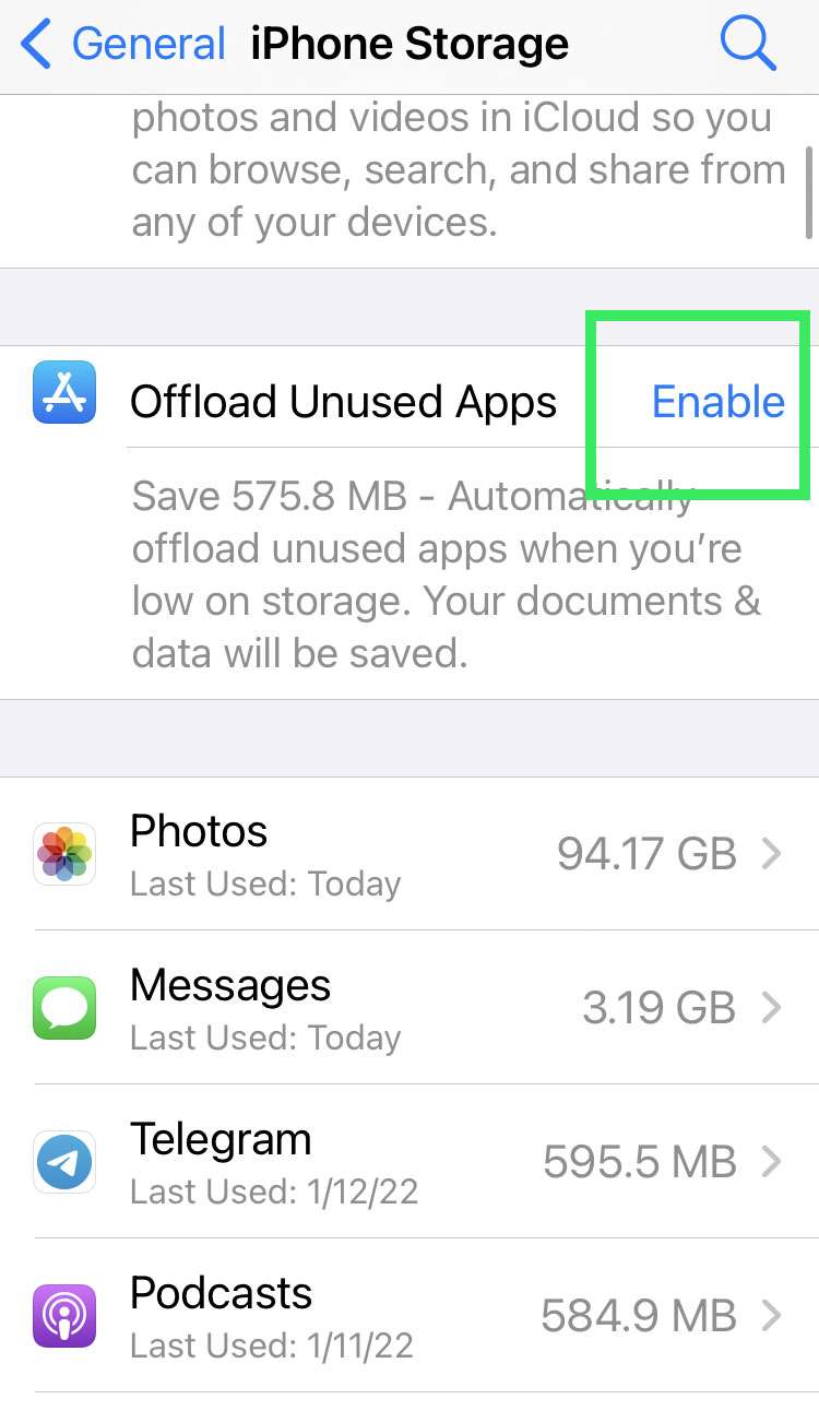 Offload toggle Offload toggle