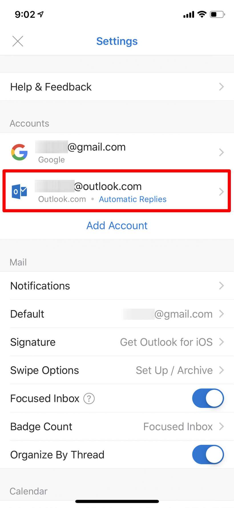 how to delete an outlook email account from an iphone