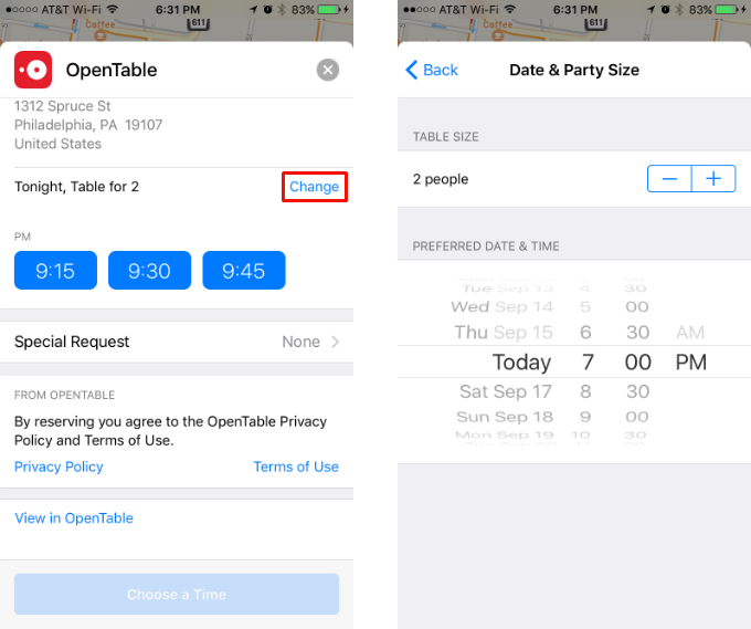 How to access OpenTable through Apple Maps.