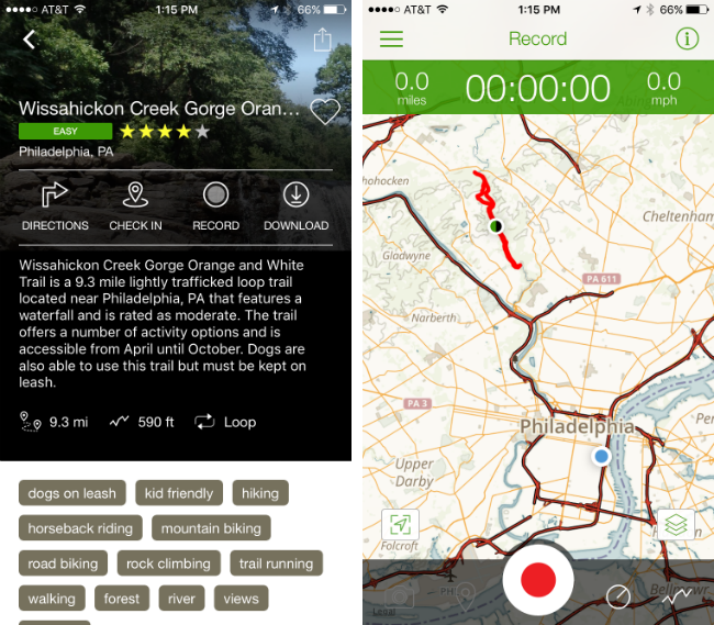 Alltrails iPhone app.