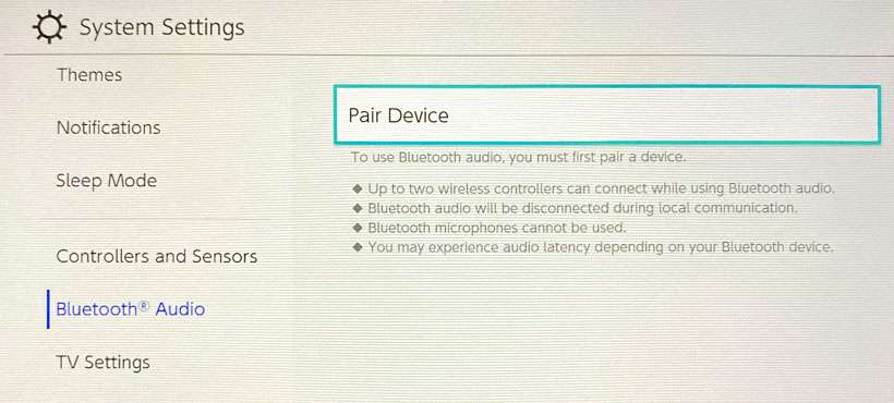 Bluetooth pairing Nintendo Switch