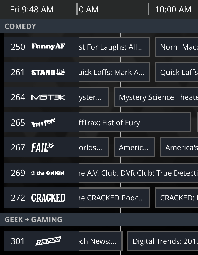 Pluto TV Menu