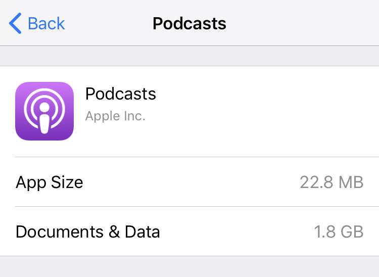 Podcasts iPhone storage