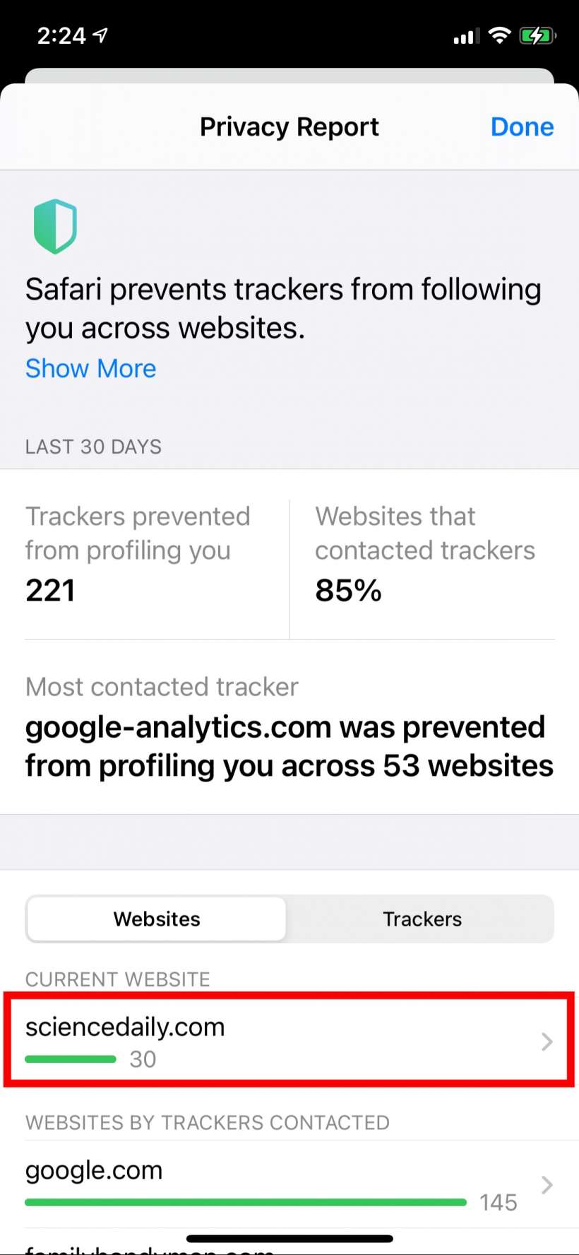 safari privacy report trackers