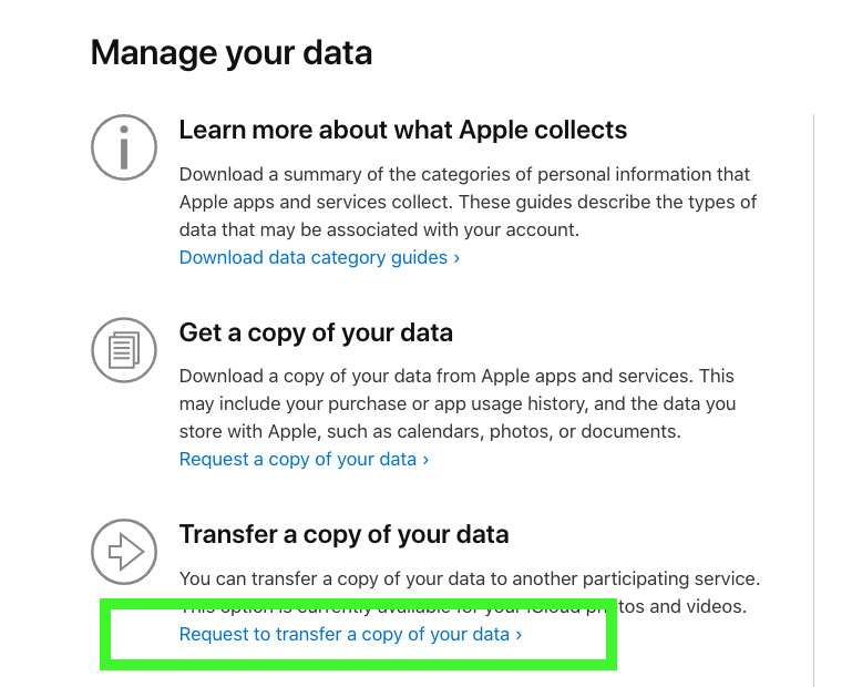 Apple iCloud Photos transfer