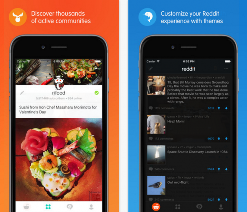 Reddit official iOS app themes