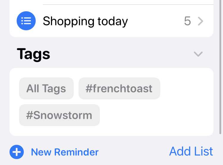 Reminders app tags