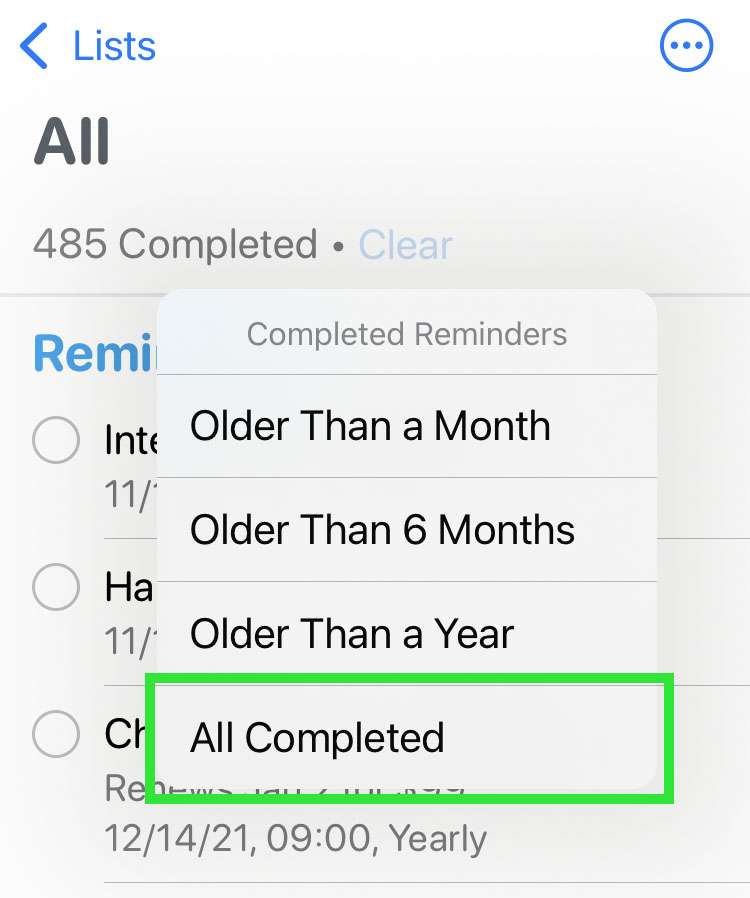 Clear completed Reminders 4