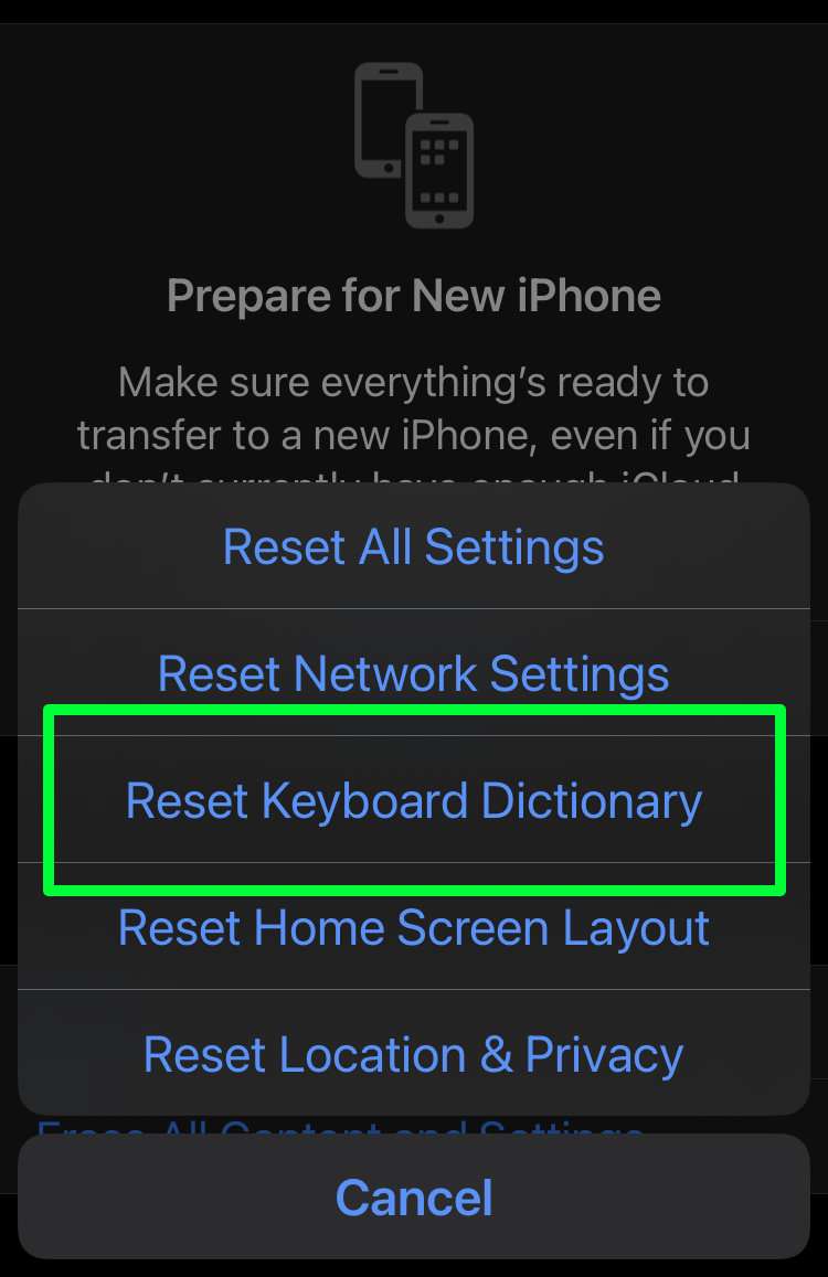 Reset iPhone keyboard