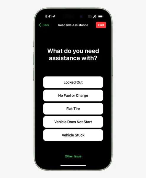 Apple Roadside Assistance via Satellite