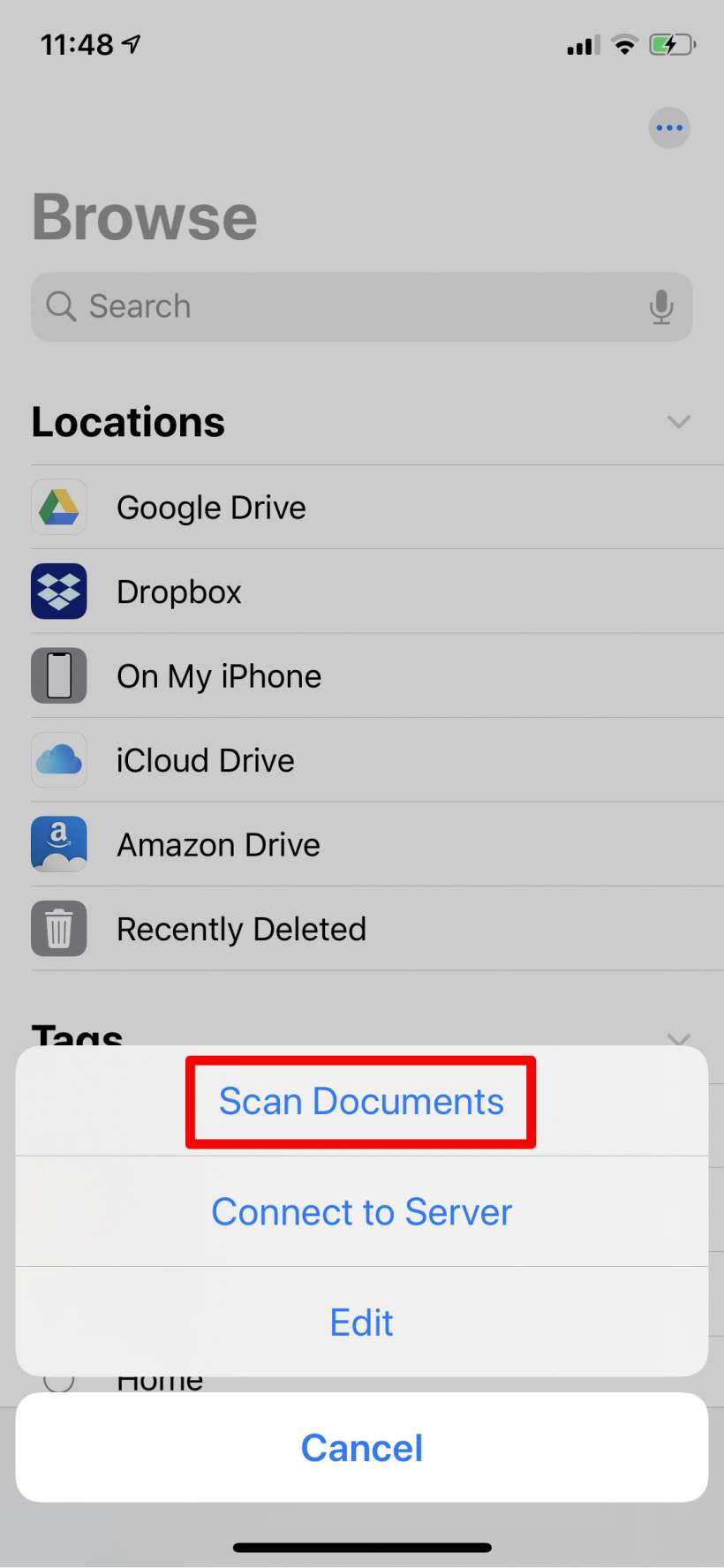 How to scan documents from the Files app on iPhone and iPad.