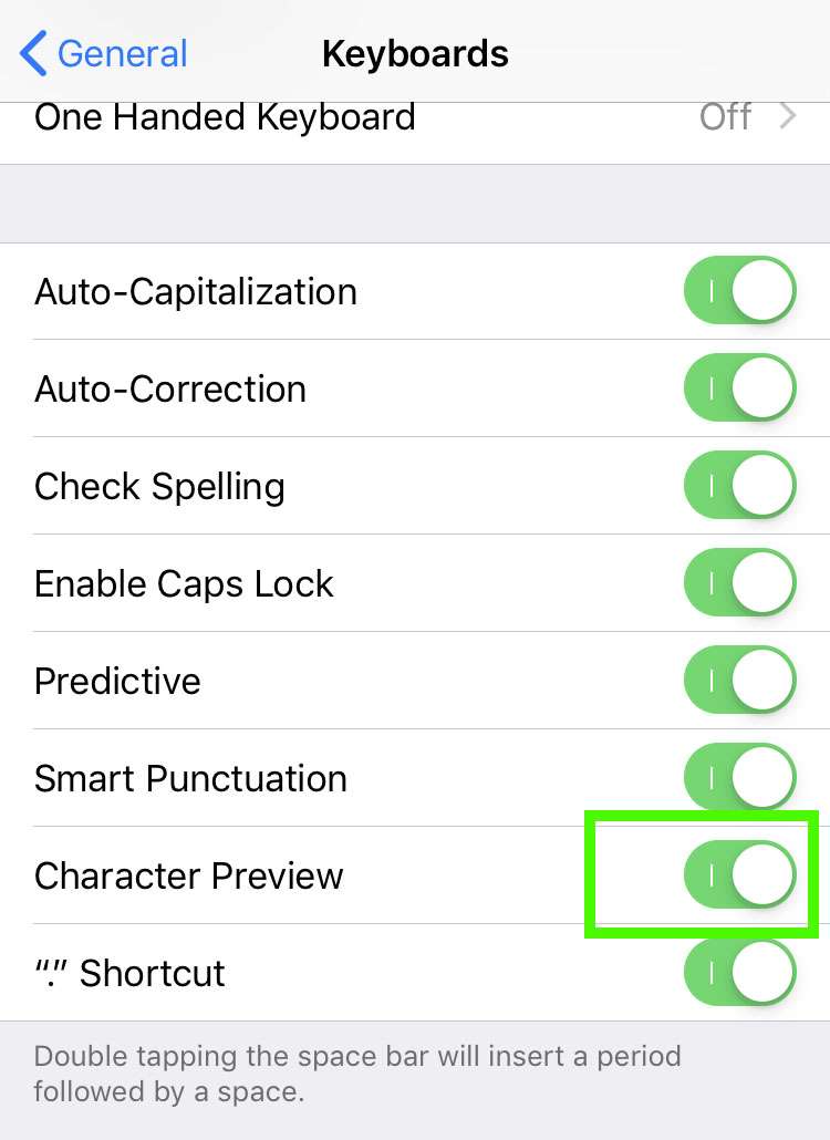 Keyboard Character Preview iPhone