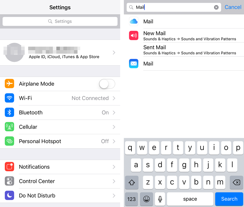 iOS Settings search bar iOS Settings search bar